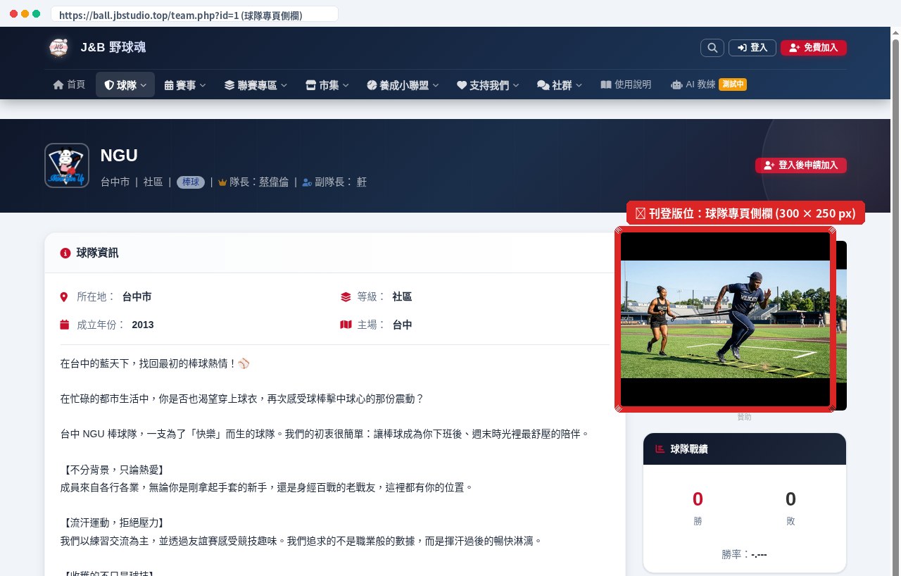 球隊頁側欄實際位置